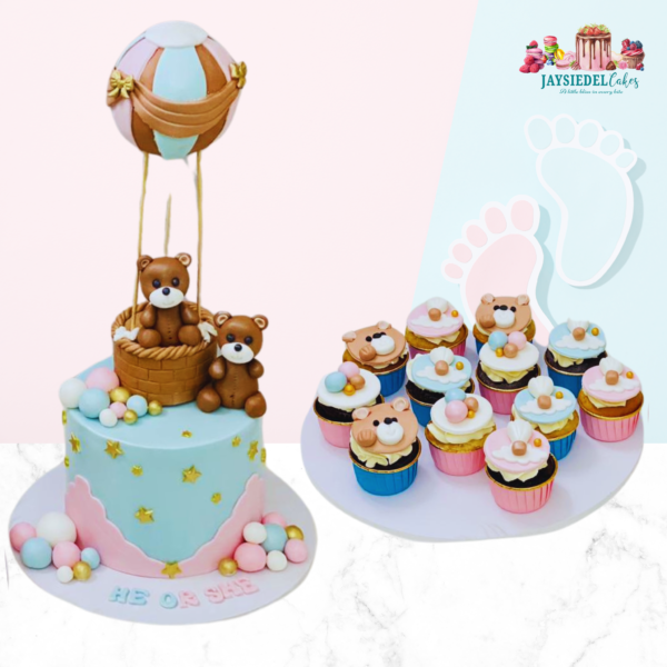 Beary Sweet Surprise Cake & 12 Cupcakes ( 6 Chocolate & 6 Vanilla )