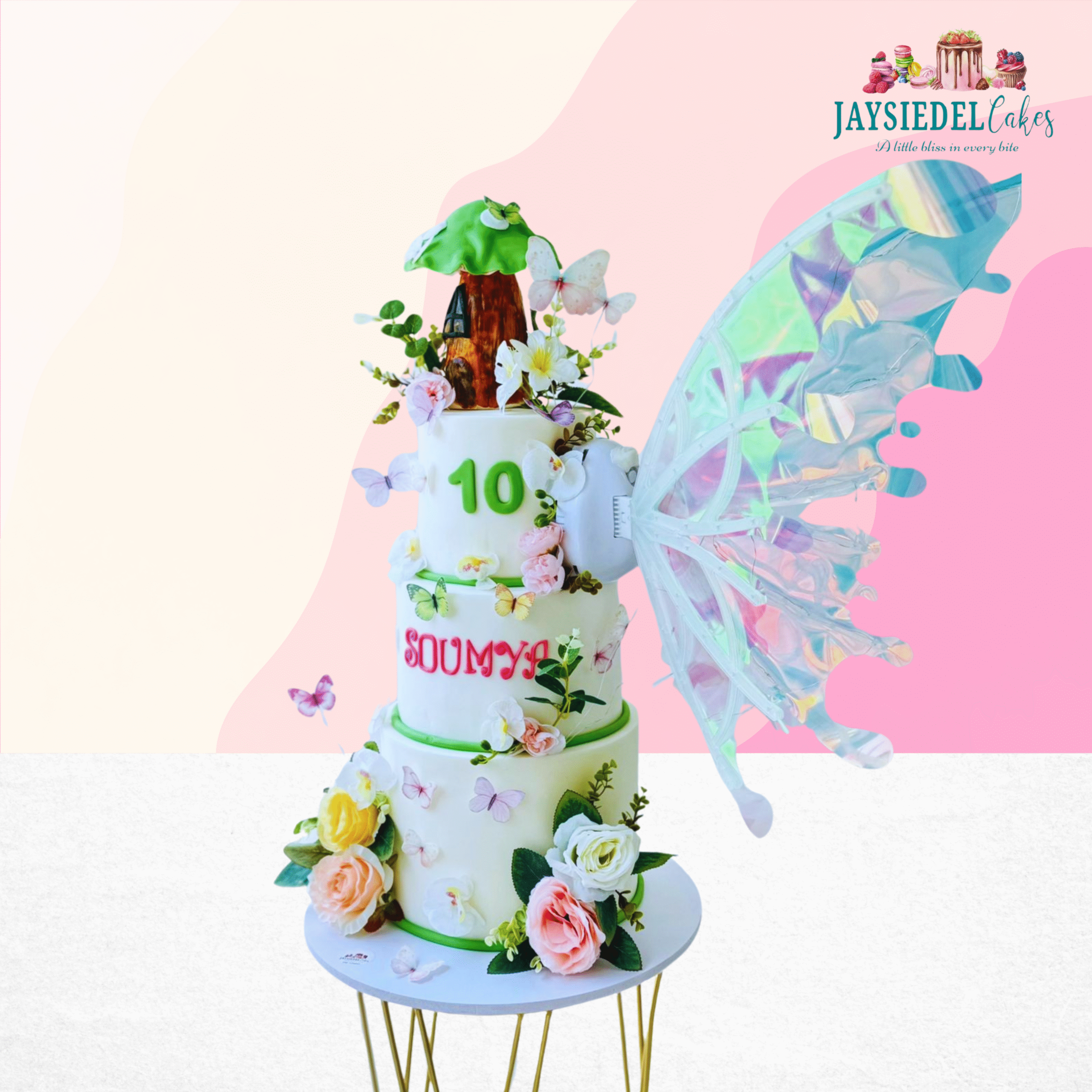 3 Fairy Garden Theme Cake with Kinetic Butterfly Wings