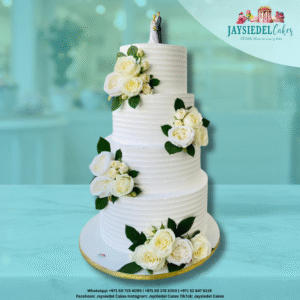 3 Tier White Rose Wedding Cake