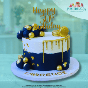 50th Birthday Navy and Gold Drip Cake